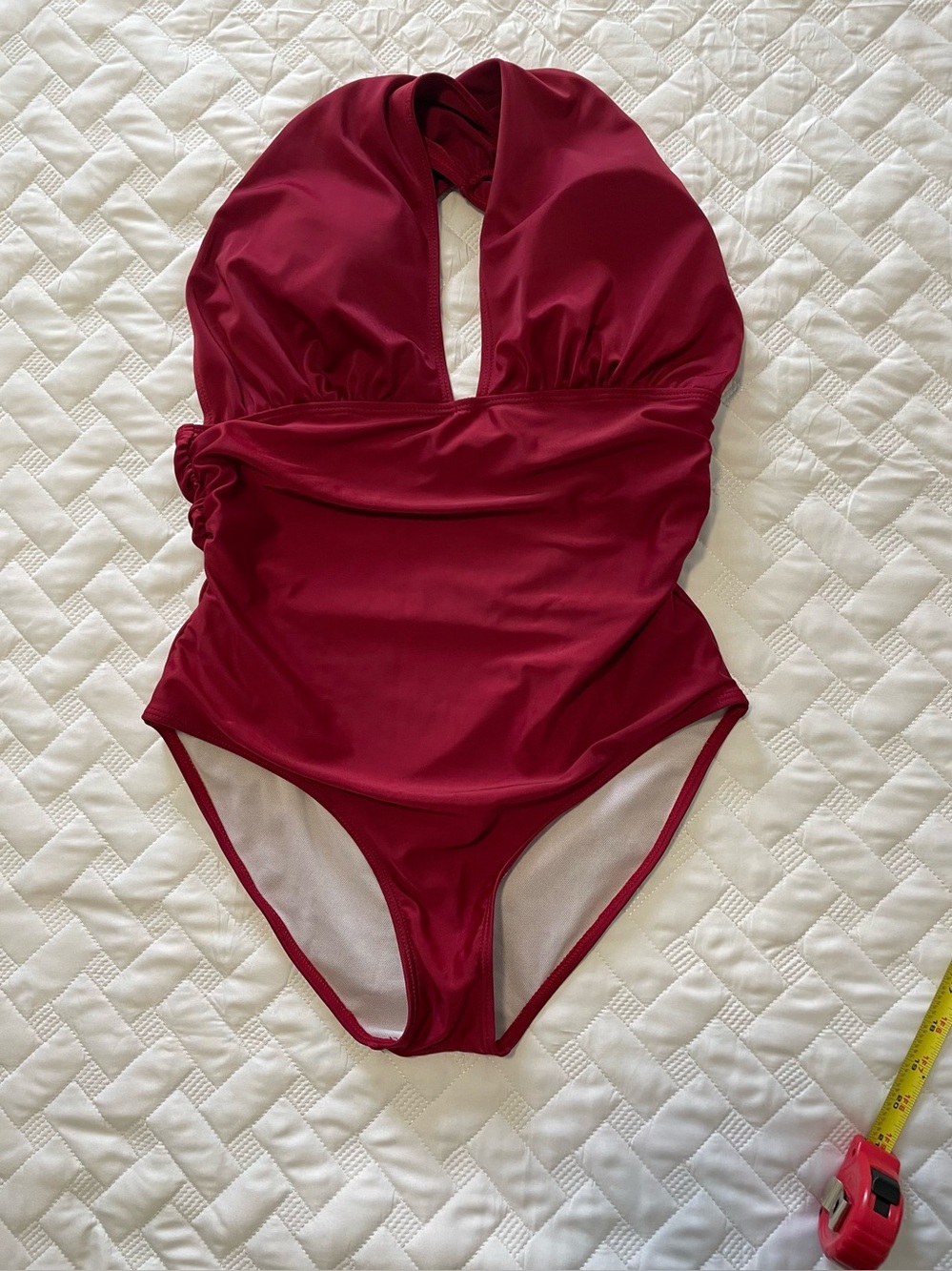 Girls' One-Piece Halter Swimsuit in Deep Wine